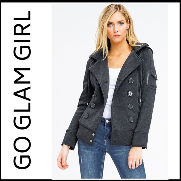 NWT Charcoal Double Breasted Hooded Jacket S - Picture 7 of 7